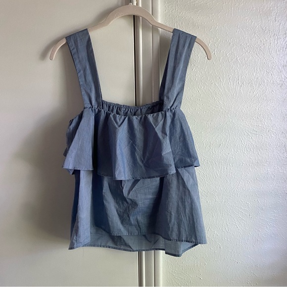 Who What Wear Tiered Chambray Blue Tank Top - Picture 7 of 16